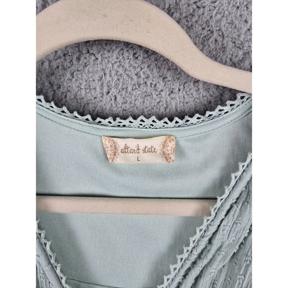 Altar'd State Dress Womens L Green Cottagecore A-Line Ruffles Peek A Boo Trim - Picture 3 of 16